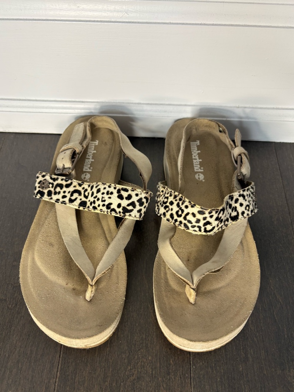 TIMBERLAND Women's Malibu Waves Sandals Tan Leopard Size 6.5 Suede Lining